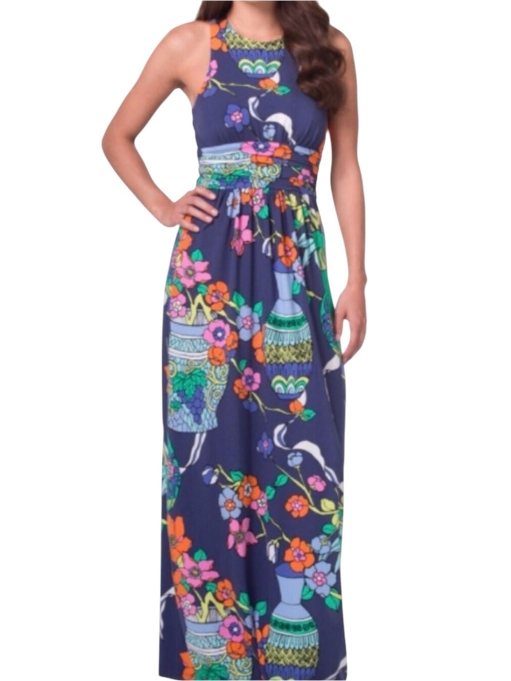 Tori Richard Valerie Racerback Maxi Dress in Ming Fling Print